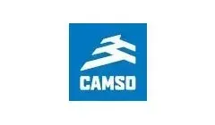 Blue logo for CAMSO with a stylized, white geometric design above the letters.